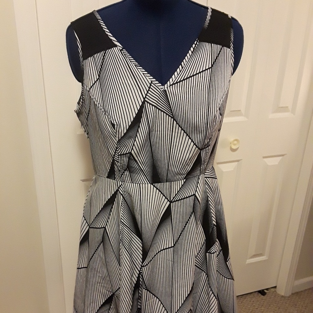 Geometric White & Black Skater Dress-14